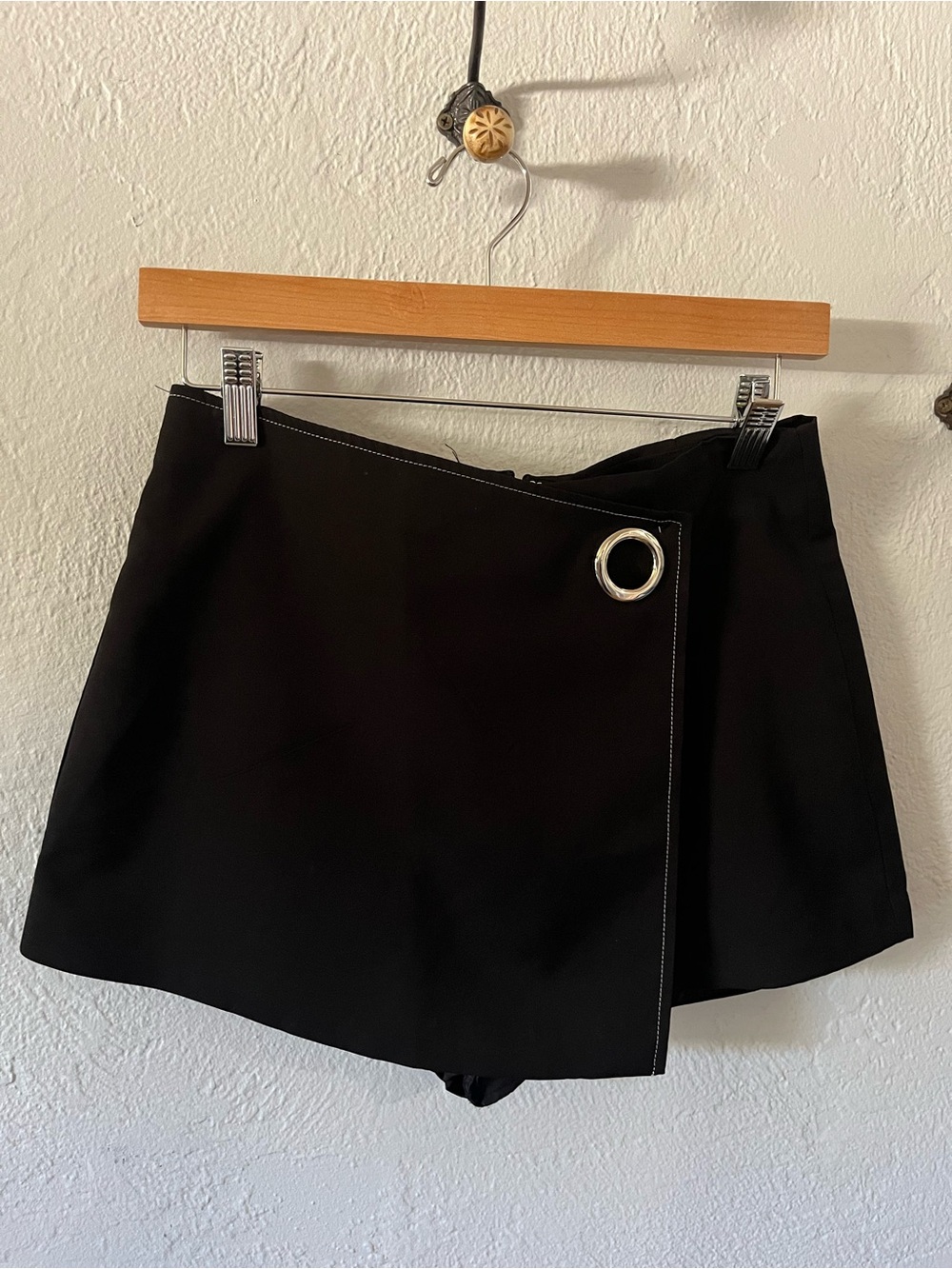 Forever 21 Black Wrap Skort with Silver Grommet Accent